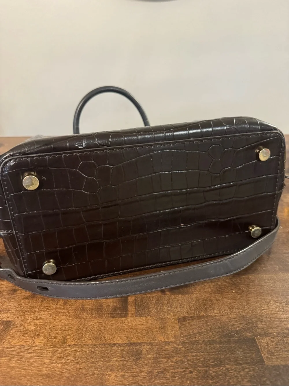 Michael Kors Dark Brown Croc-Embossed Leather Satchel with Gold Hardware